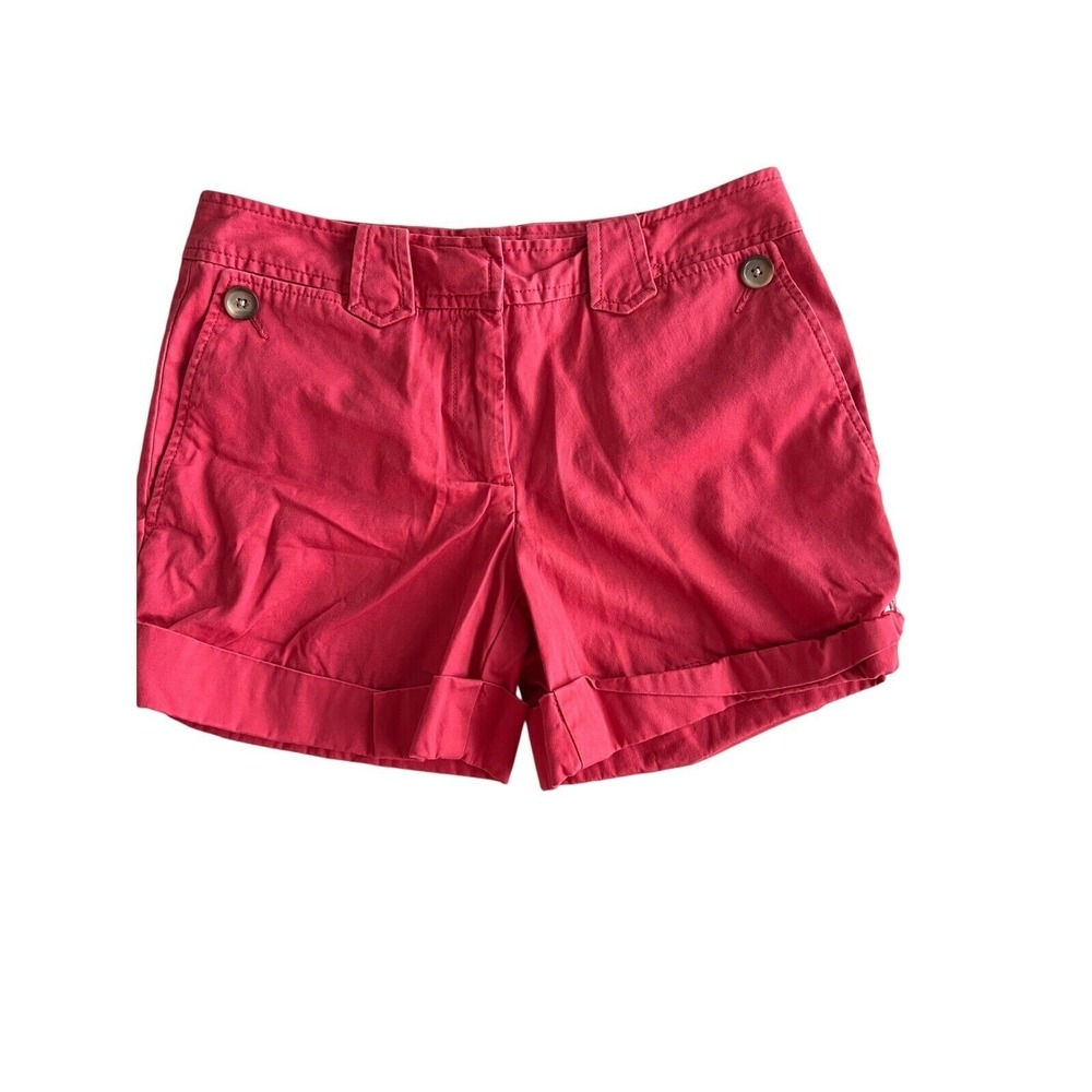 Lands End Womens Fit 1 Red Cuffed Chino Shorts Size 2 100% Cotton Solid Casual